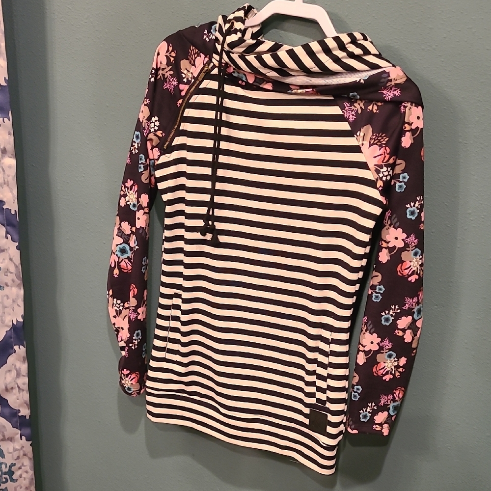 Ampersand Black and White Striped Hoodie, Small